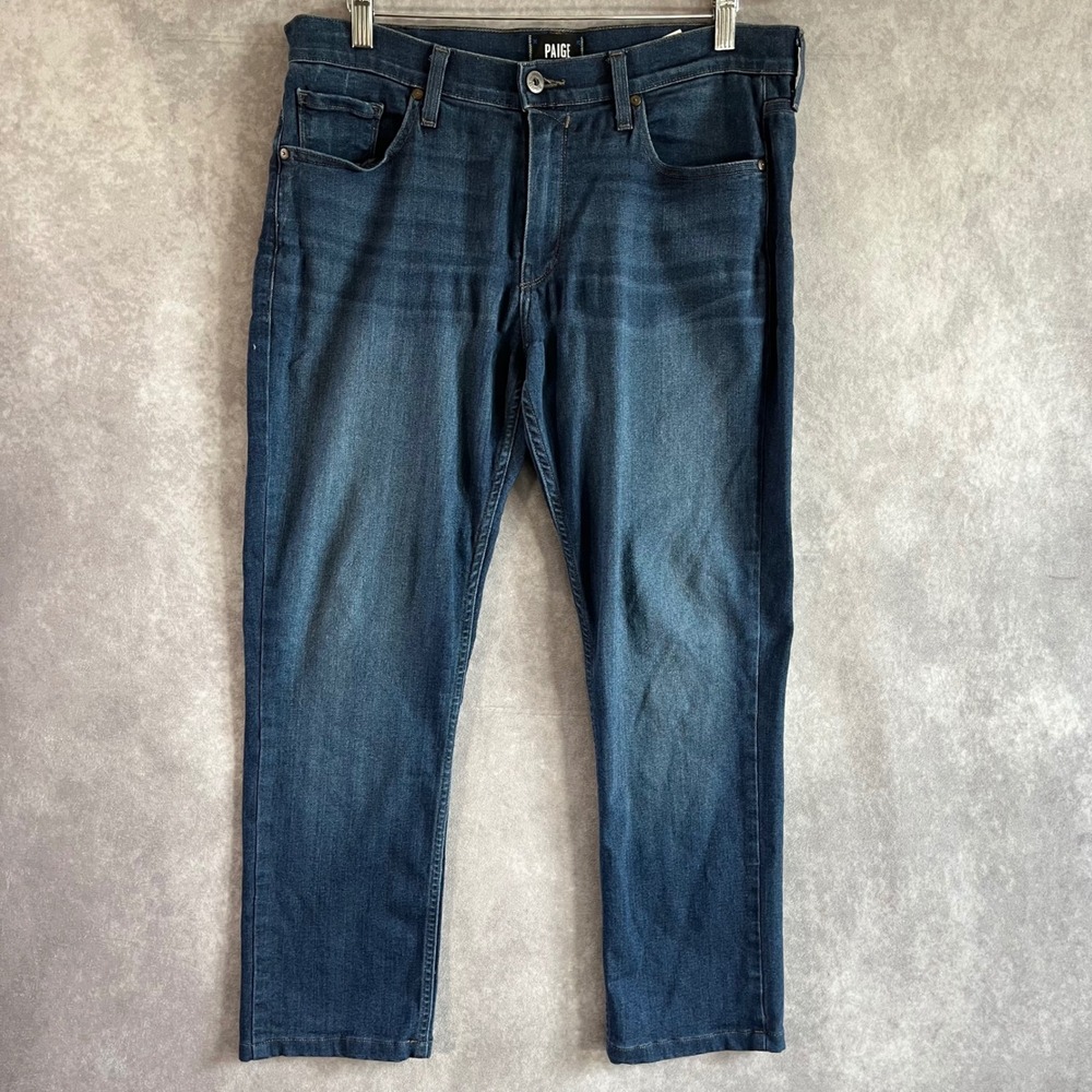 Paige Lennox Slim Fit Jeans Mens 33 Blue Dark Wash Stretch Denim Pants Casual